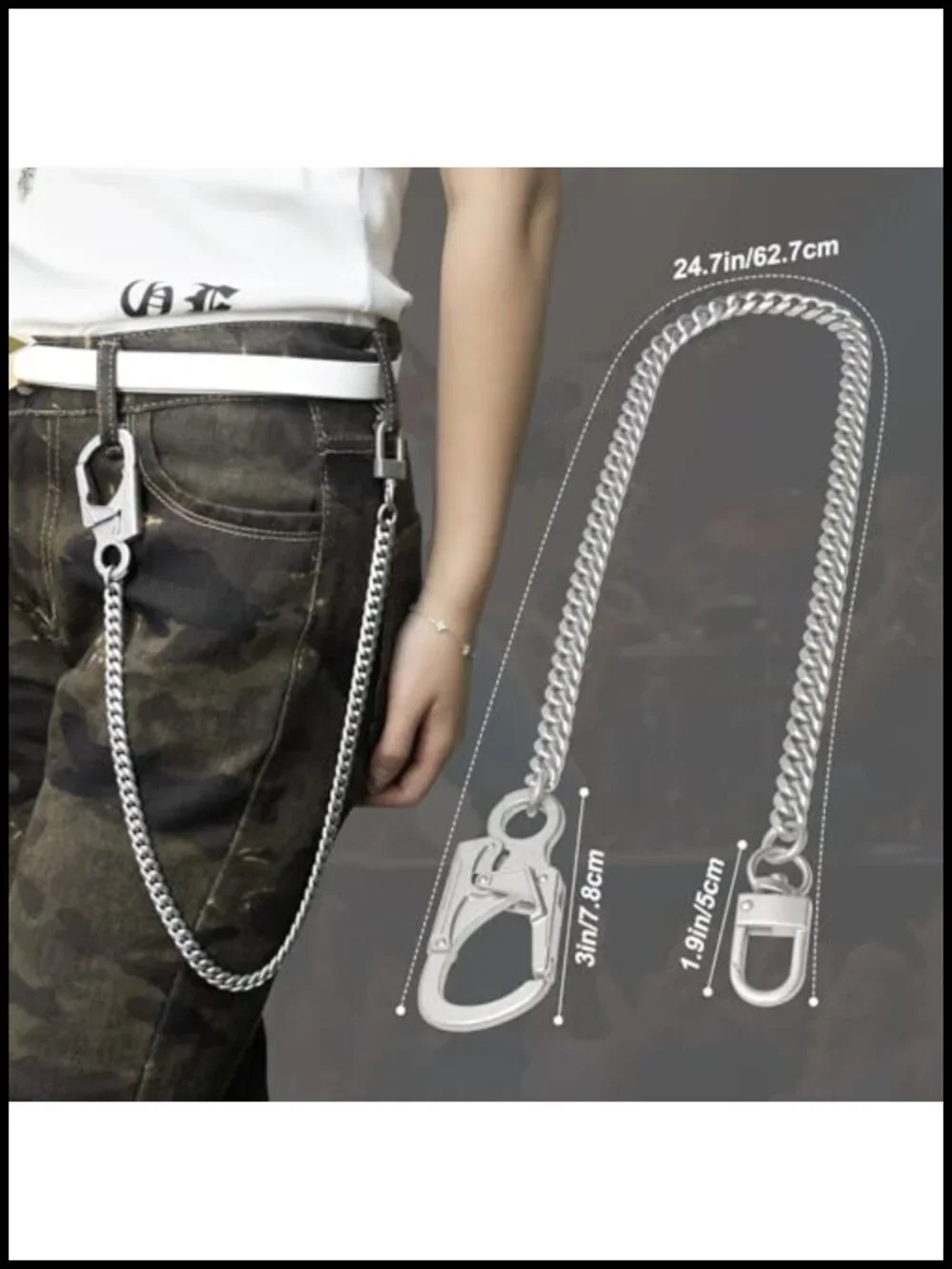 Stainless Steel Wallet Chain with Dual Lock Carabiner for Men, 25 Inch